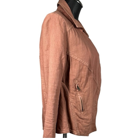 Free People Rosewood Linen Moto Style Jacket Zipper Pockets Snap Close XS - Picture 3 of 9